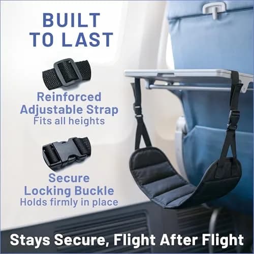 BASIC CONCEPTS Airplane Foot Hammock for Plane Travel Essentials - Black, 17-34 inch Adjustable Strap | Travel Comfortably thumbnail 5