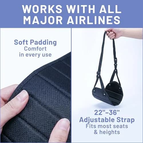 BASIC CONCEPTS Airplane Foot Hammock for Plane Travel Essentials - Black, 17-34 inch Adjustable Strap | Travel Comfortably thumbnail 7