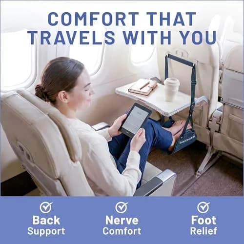 BASIC CONCEPTS Airplane Foot Hammock for Plane Travel Essentials - Black, 17-34 inch Adjustable Strap | Travel Comfortably thumbnail 2