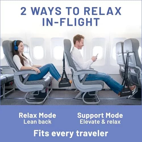 BASIC CONCEPTS Airplane Foot Hammock for Plane Travel Essentials - Black, 17-34 inch Adjustable Strap | Travel Comfortably thumbnail 3