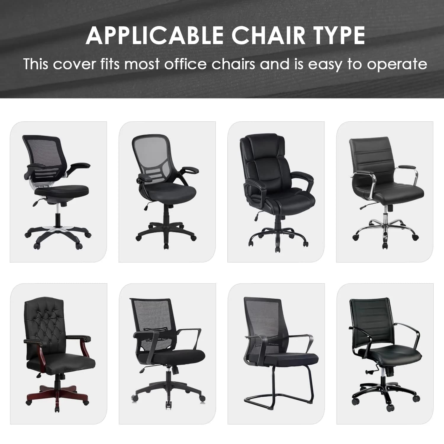 SARAFLORA Black Office Chair Cover Large | Stretchable & Washable Protector for Computer Chairs - view 8