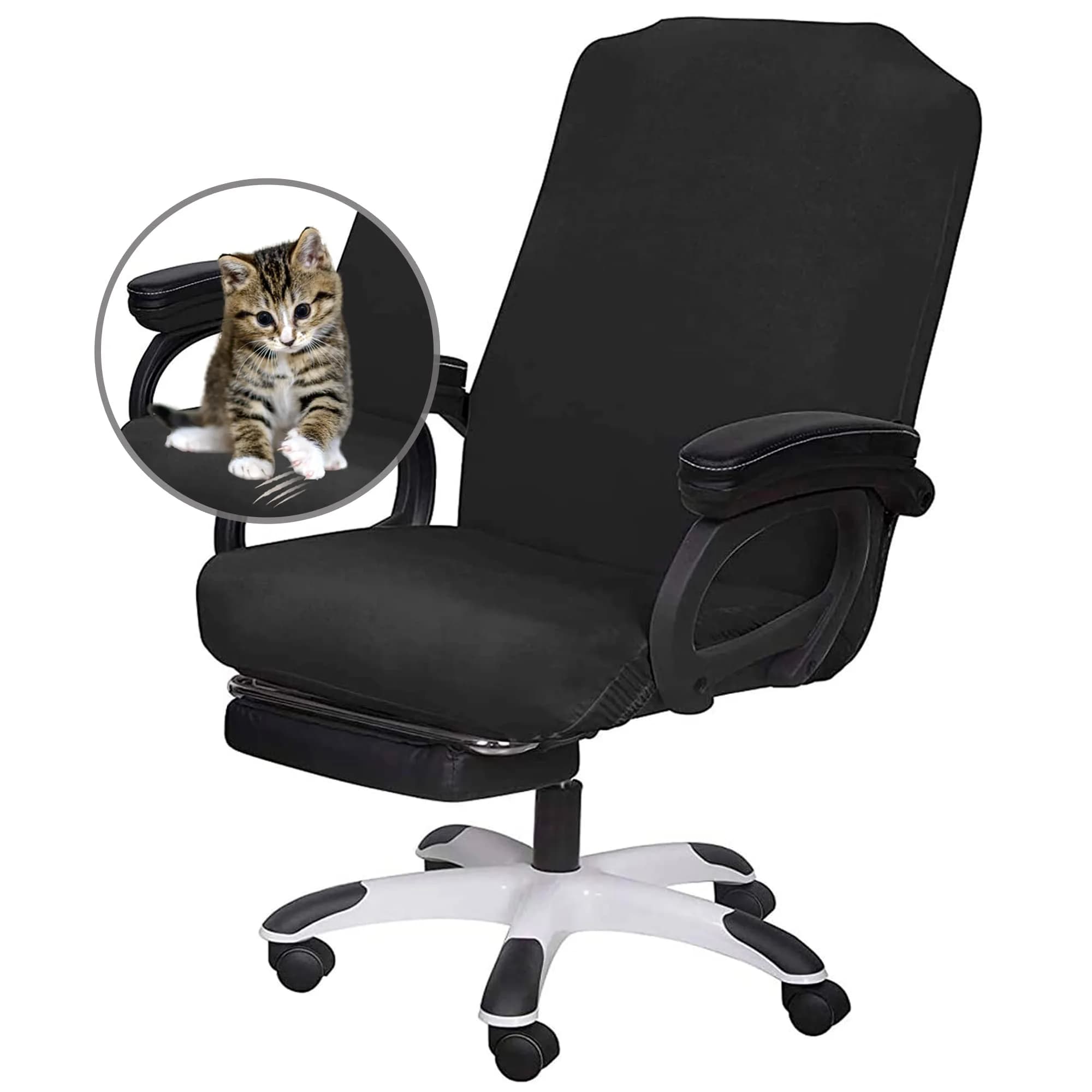 SARAFLORA Black Office Chair Cover Large | Stretchable & Washable Protector for Computer Chairs - view 2