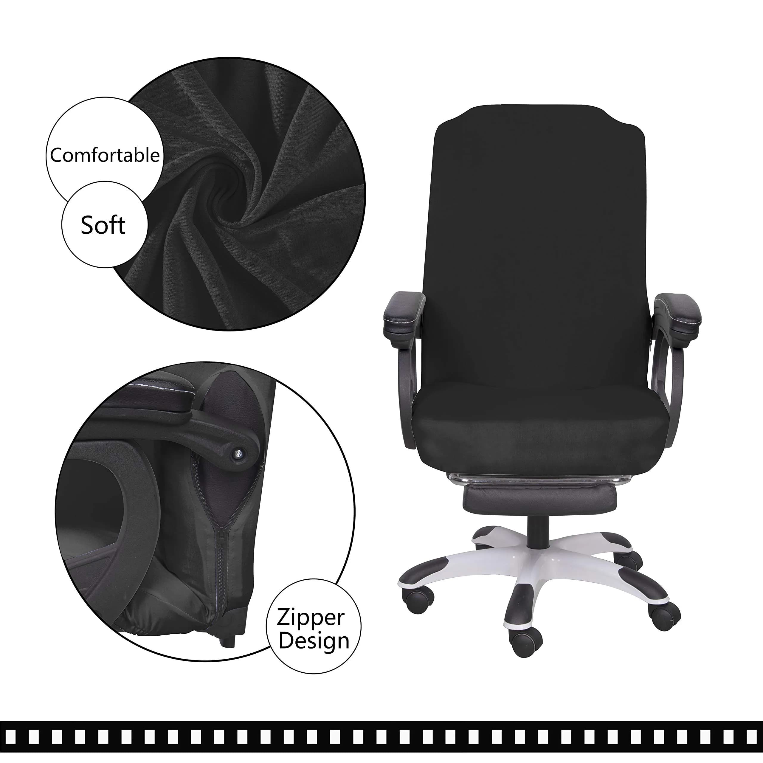SARAFLORA Black Office Chair Cover Large | Stretchable & Washable Protector for Computer Chairs - view 4