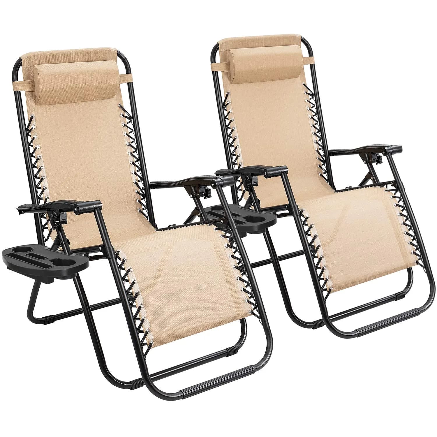 Flamaker Patio Zero Gravity Chair Outdoor Folding Lounge Chair Adjustable Lawn Lounge Chair with Pillow for Poolside Yard Camping (Red) — Beige