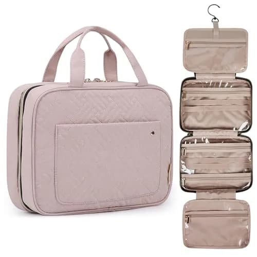 BAGSMART Toiletry Bag Travel Organizer with Hanging Hook, Water-resistant, Baby Pink, Medium thumbnail 1