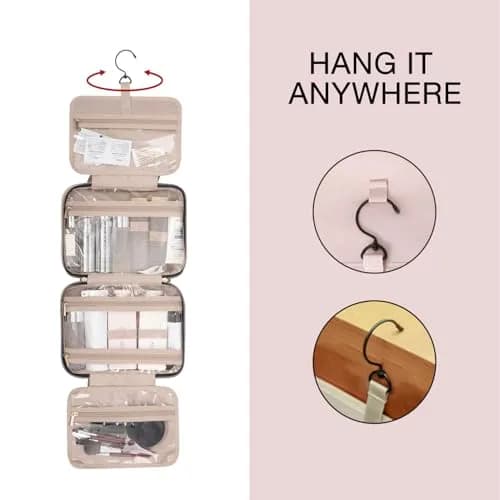 BAGSMART Toiletry Bag Travel Organizer with Hanging Hook, Water-resistant, Baby Pink, Medium thumbnail 3