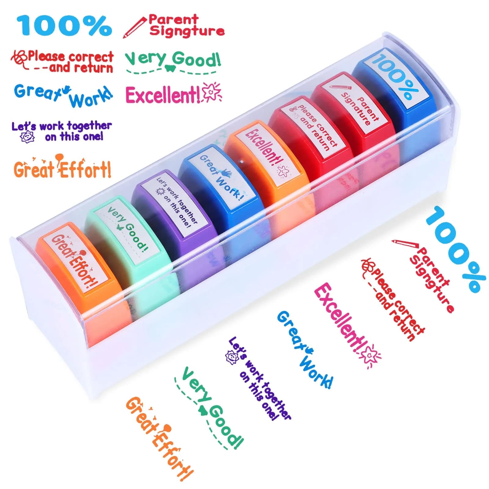 Swity Home Self-Inking Teacher Stamp Set 8 Pcs | Mess-Free Classroom Motivation - main product image
