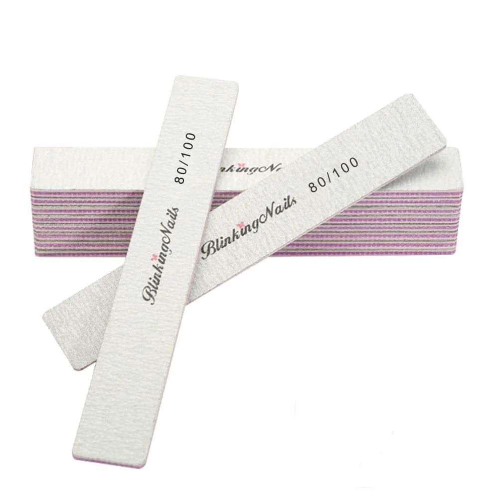 BlinkingNails 80/100 Grit Nail Files 10-Pack | Professional Double-Sided Washable Emery Boards for Natural Nails - main product image