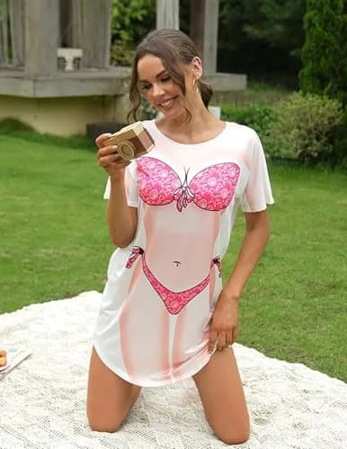 Ekouaer Bikini T Shirt Bathing Suit Bikini Body Cover-Up | Soft Breathable Summer Beachwear thumbnail 4