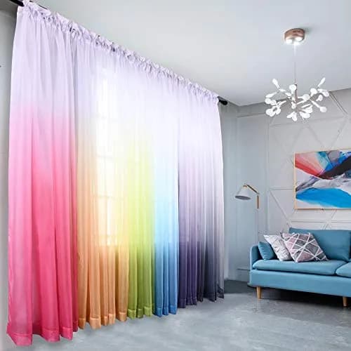 HUTO Pink Curtain Ombre Sheer Curtain for Girls Bedroom | Gradient Window Panel 52"W x 95"L thumbnail 2