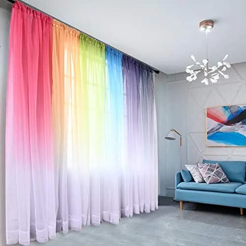 HUTO Pink Curtain Ombre Sheer Curtain for Girls Bedroom | Gradient Window Panel 52"W x 95"L thumbnail 3