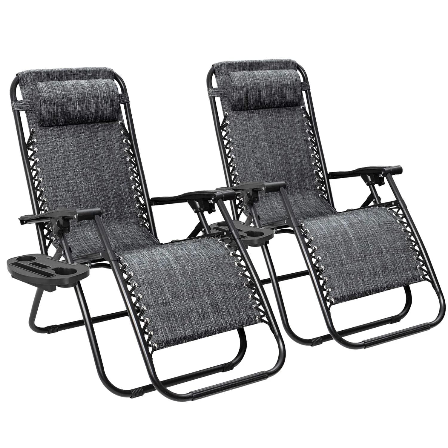 Flamaker Patio Zero Gravity Chair Outdoor Folding Lounge Chair Adjustable Lawn Lounge Chair with Pillow for Poolside Yard Camping (Red) — Grey