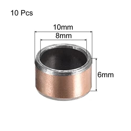 uxcell Sleeve Bearing 8mm Bore x 10mm OD x 6mm Length Plain Bearings Wrapped Oilless Bushings 10 Pack | Self-Lubricating for Sliding Movements thumbnail 2