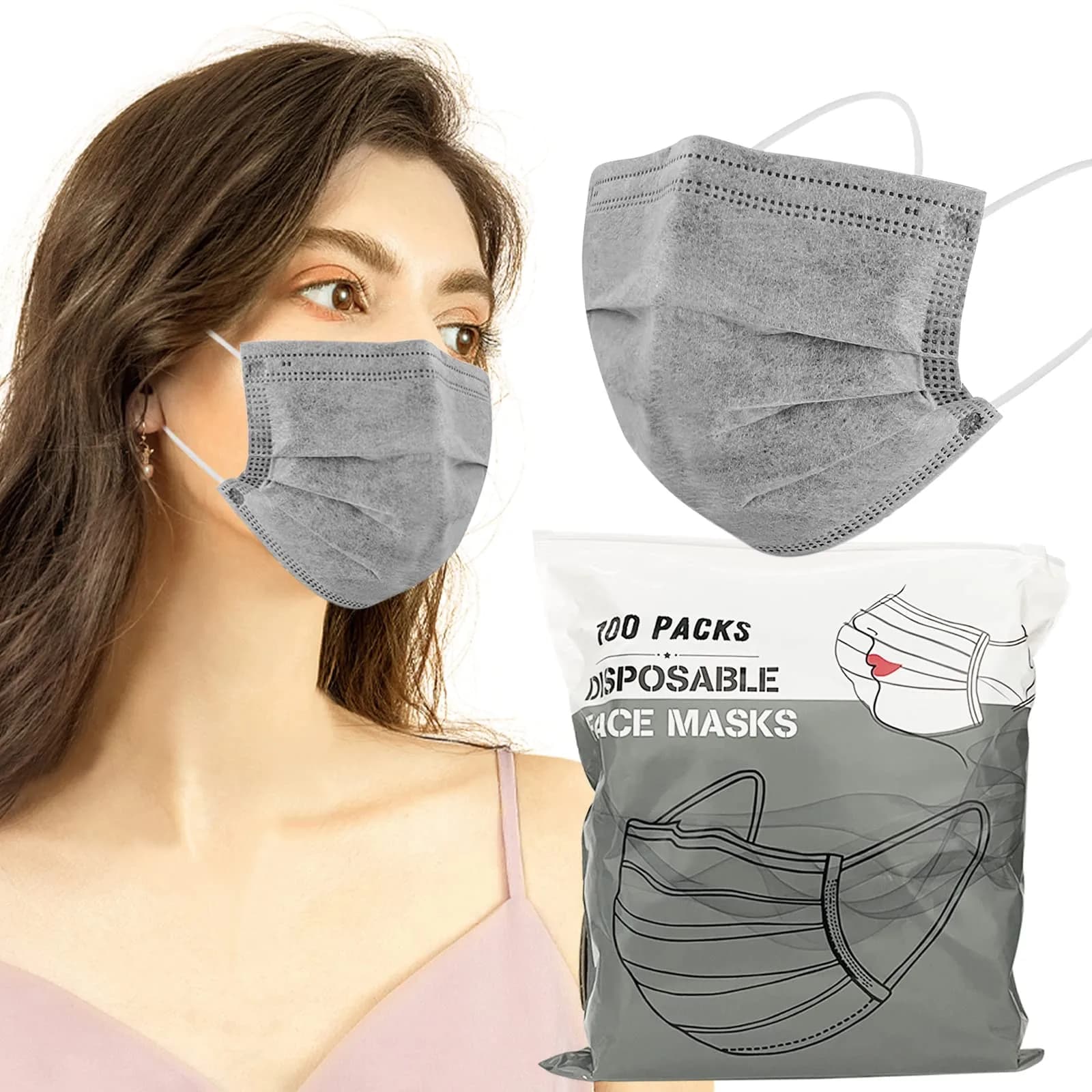 Wecolor Disposable Face Masks 100 Pcs Gray | 3 Ply Breathable Adult Masks with Adjustable Nose Wire - main product image