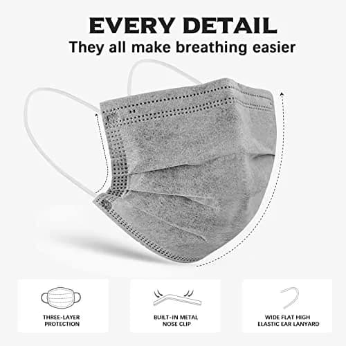 Wecolor Disposable Face Masks 100 Pcs Gray | 3 Ply Breathable Adult Masks with Adjustable Nose Wire thumbnail 3