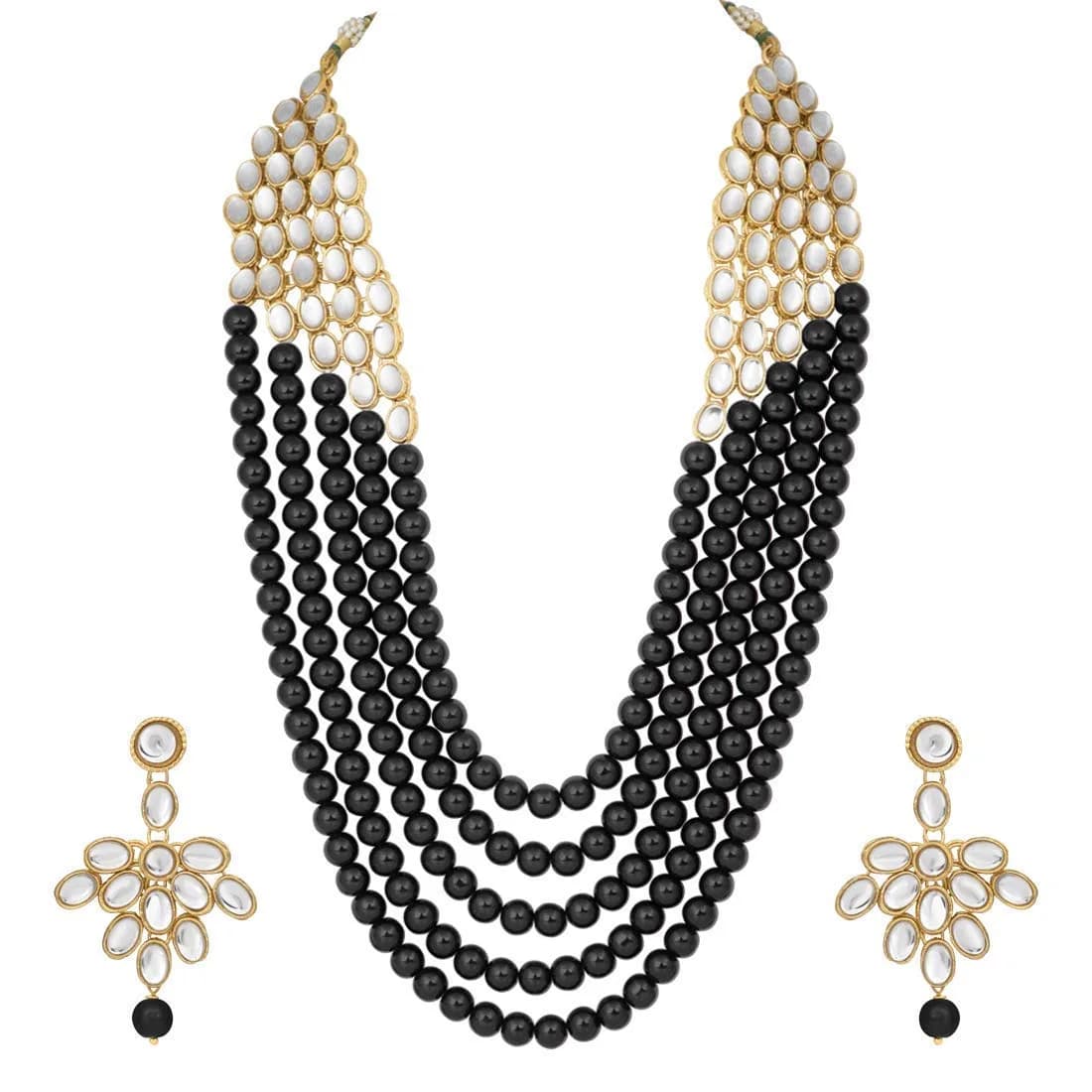 I Jewels White 5 Layer Faux Mother-of-Pearl Rani Jewelry Set with Earrings | Traditional & Festive Wear — Black