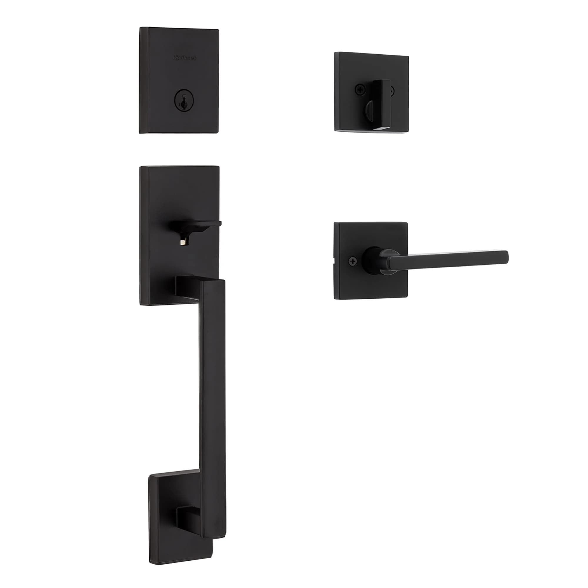 Kwikset San Clemente Entry Handleset with SmartKey Deadbolt, Satin Brass | Grade 1 BHMA Certified Security — Matte Black