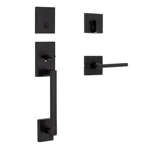 Kwikset San Clemente Entry Handleset with Deadbolt, Matte Black, Reversible Lever | BHMA Grade 1 Certified Security thumbnail 1