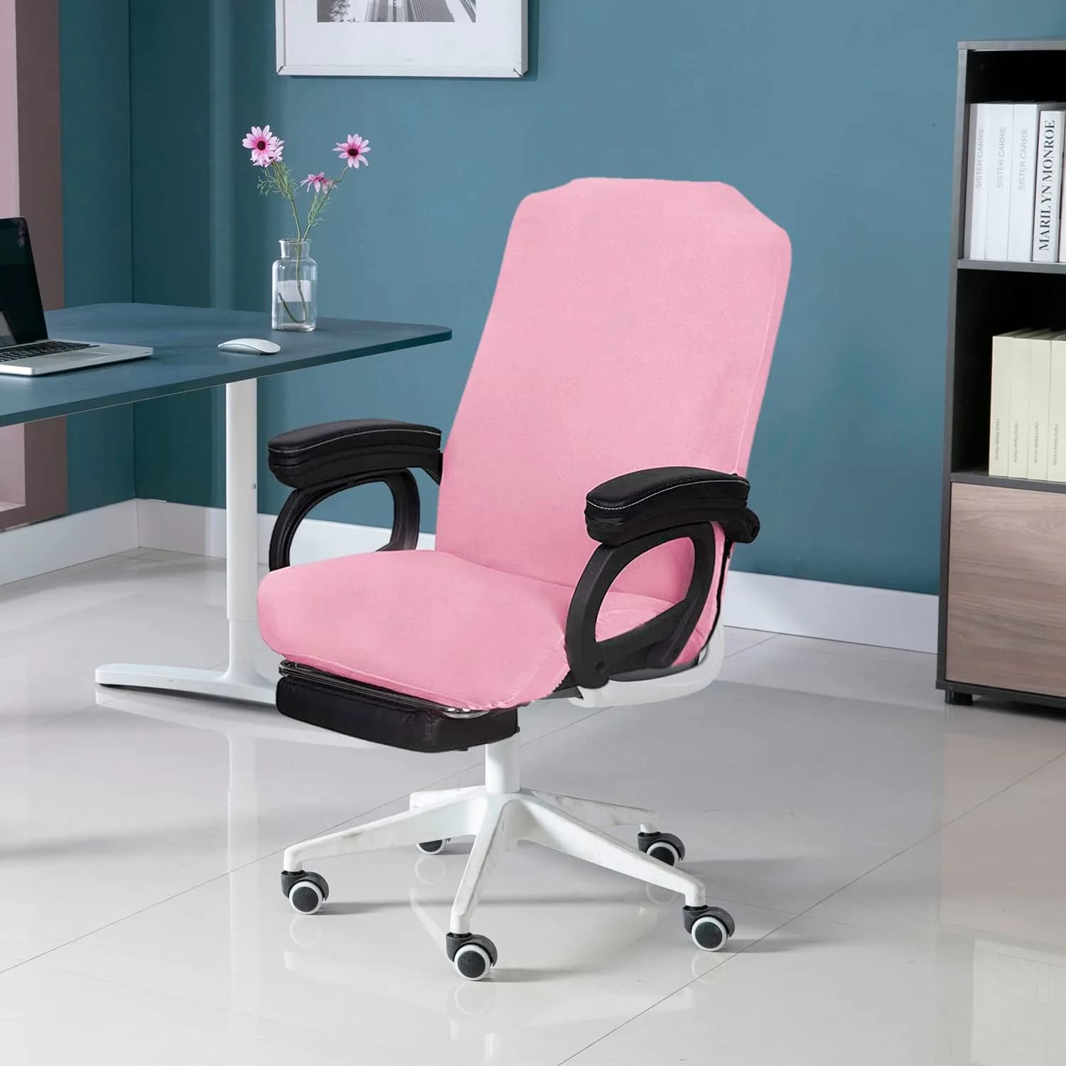 SARAFLORA Pink Large Office Chair Cover | Stretch Fit, Removable, Washable Protector (1 Piece) - view 4