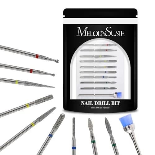 MelodySusie Silver 10pcs Diamond Nail Drill Bits Set | Universal 3/32" Shank for Acrylic Gel Nails thumbnail 1