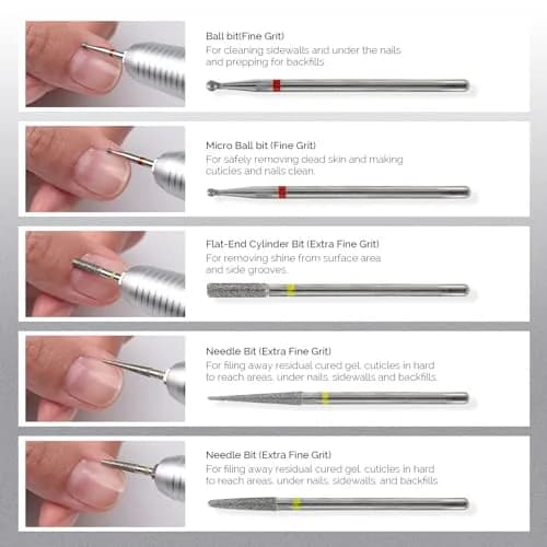 MelodySusie Silver 10pcs Diamond Nail Drill Bits Set | Universal 3/32" Shank for Acrylic Gel Nails thumbnail 4