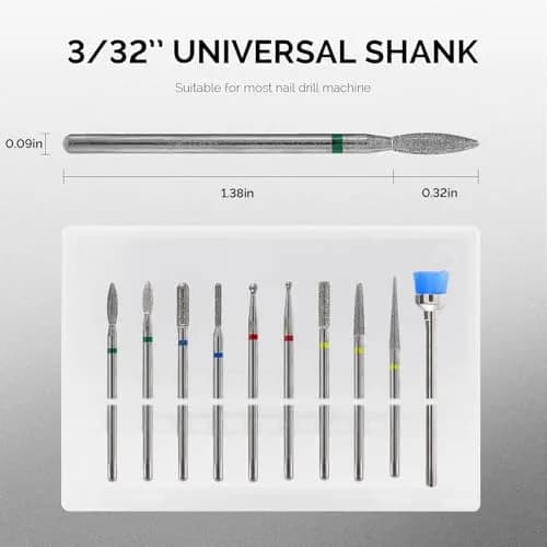 MelodySusie Silver 10pcs Diamond Nail Drill Bits Set | Universal 3/32" Shank for Acrylic Gel Nails thumbnail 6