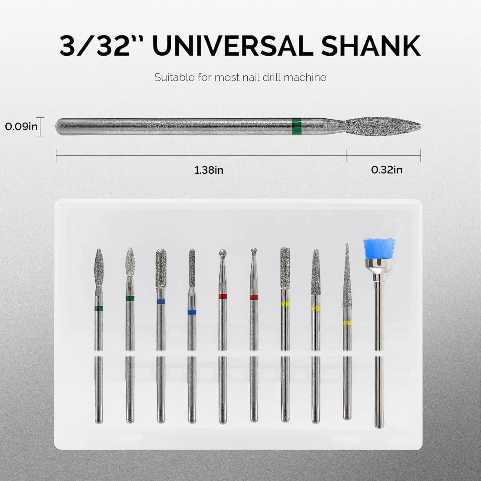 MelodySusie Silver 10pcs Diamond Nail Drill Bits Set | Universal 3/32" Shank for Acrylic Gel Nails - view 6