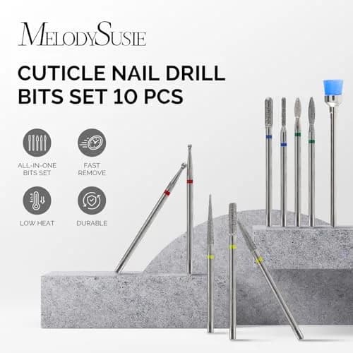 MelodySusie Silver 10pcs Diamond Nail Drill Bits Set | Universal 3/32" Shank for Acrylic Gel Nails thumbnail 2
