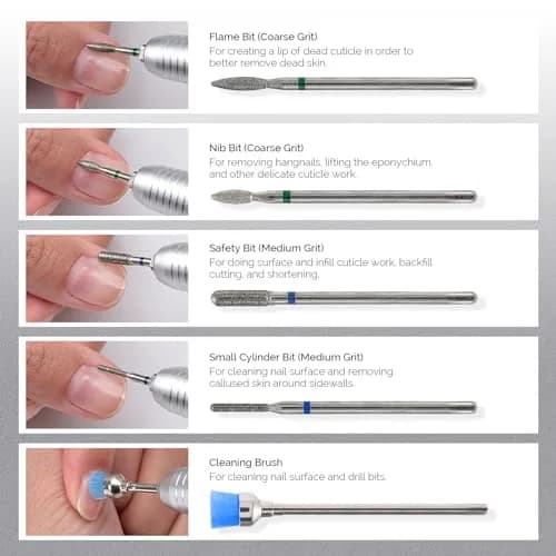 MelodySusie Silver 10pcs Diamond Nail Drill Bits Set | Universal 3/32" Shank for Acrylic Gel Nails thumbnail 3