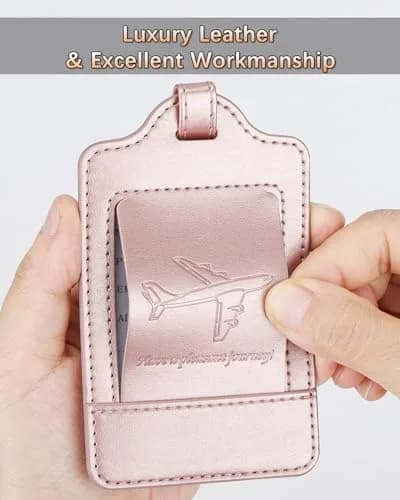 Teskyer Leather Luggage Tags for Suitcases, 3 Pack, Rose Gold | Quick-Attach Spring Ring, Privacy Flap Design thumbnail 4