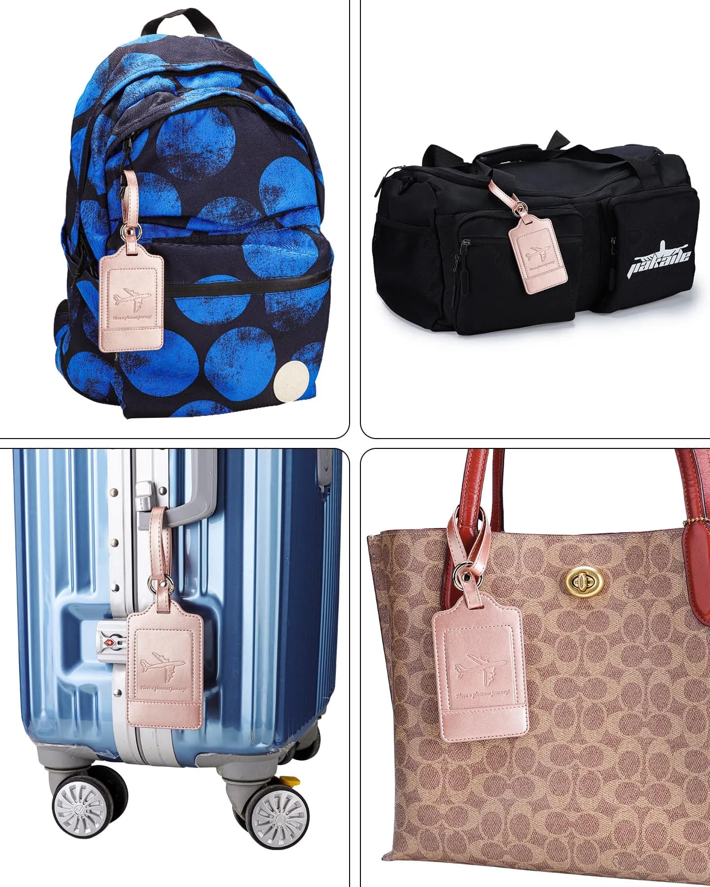 Teskyer Leather Luggage Tags for Suitcases, 3 Pack, Rose Gold | Quick-Attach Spring Ring, Privacy Flap Design - view 6