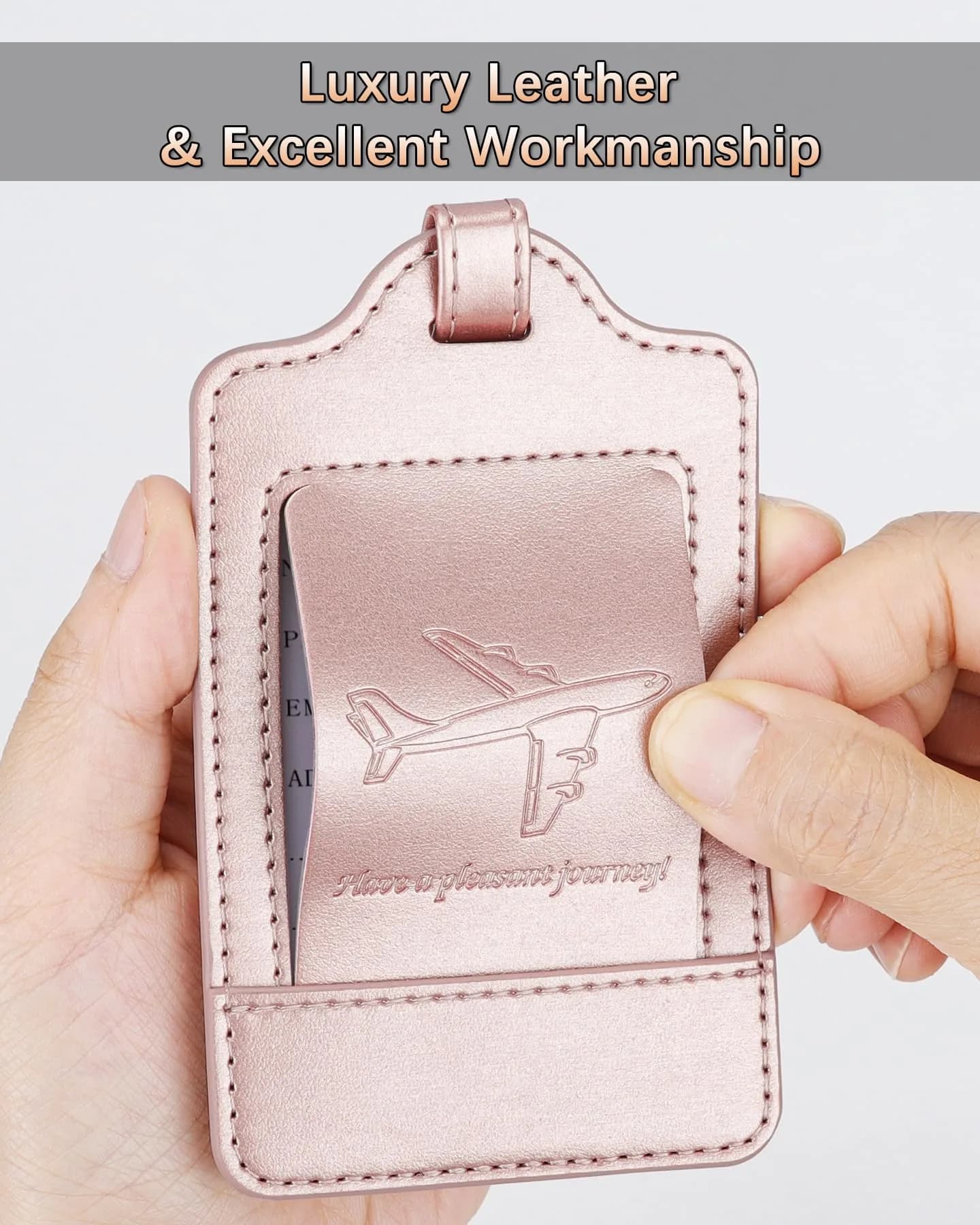 Teskyer Leather Luggage Tags for Suitcases, 3 Pack, Rose Gold | Quick-Attach Spring Ring, Privacy Flap Design - view 4