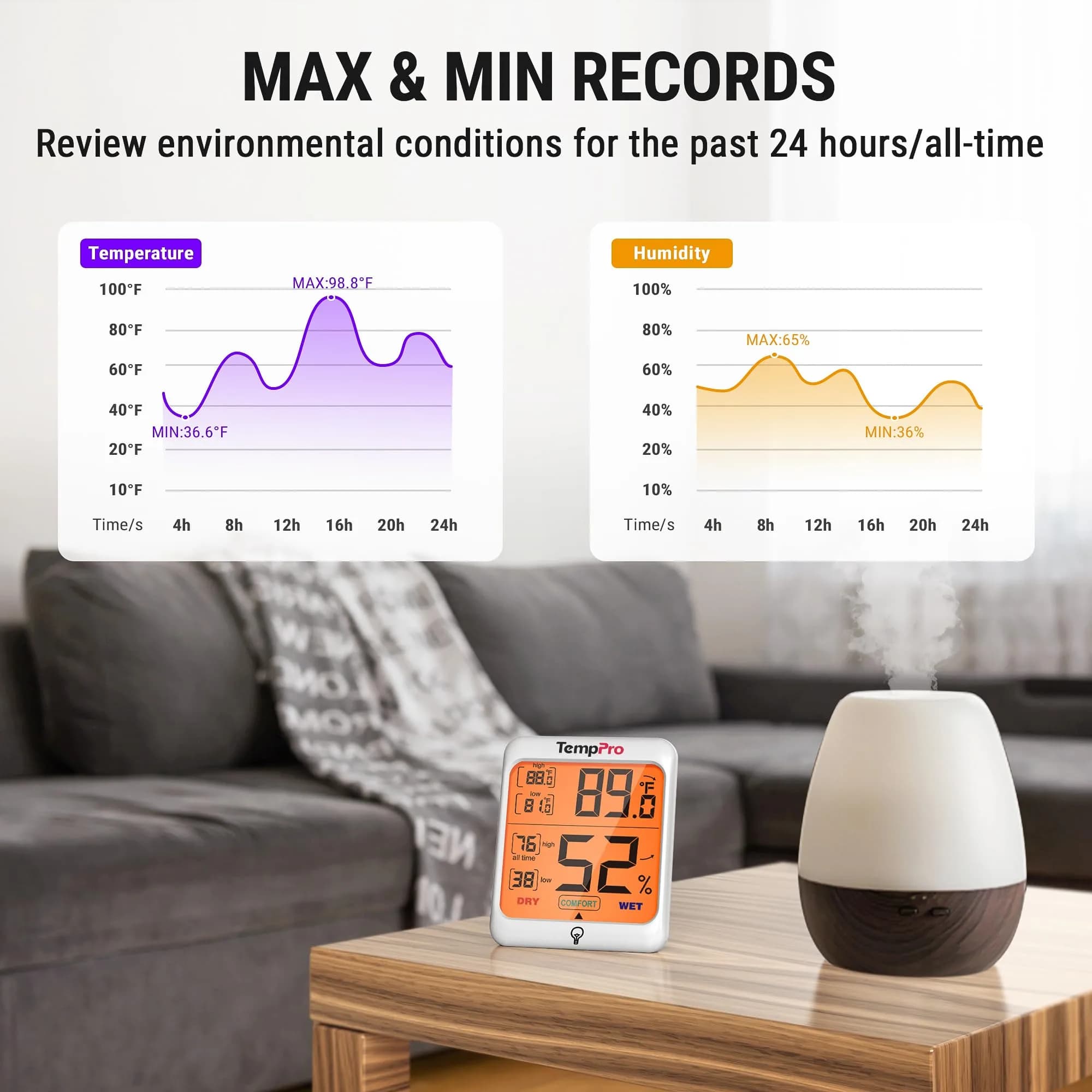 TempPro TP53 Digital Hygrometer & Thermometer 2-Pack | Accurate Room Climate Monitoring - view 6