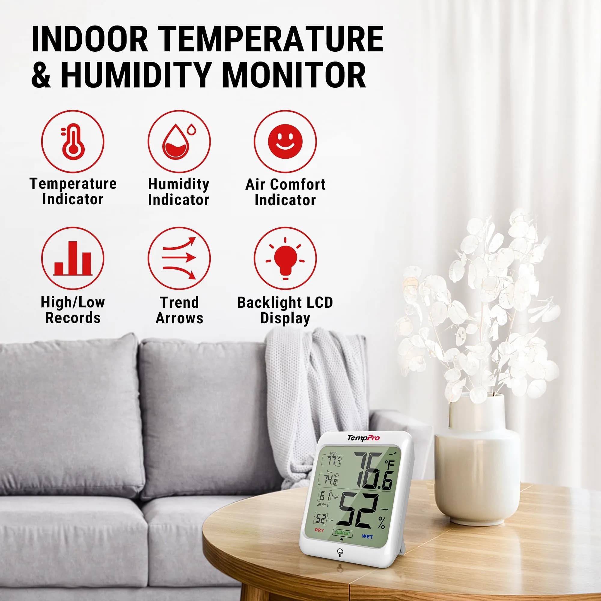 TempPro TP53 Digital Hygrometer & Thermometer 2-Pack | Accurate Room Climate Monitoring - view 2