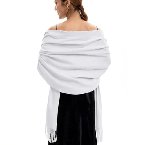 vimate White Pashmina Shawls and Wraps | Soft, Multi-Season, 70x200cm thumbnail 1