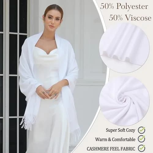 vimate White Pashmina Shawls and Wraps | Soft, Multi-Season, 70x200cm thumbnail 4