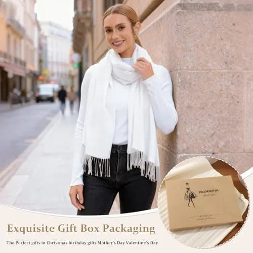 vimate White Pashmina Shawls and Wraps | Soft, Multi-Season, 70x200cm thumbnail 5