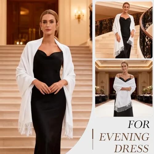 vimate White Pashmina Shawls and Wraps | Soft, Multi-Season, 70x200cm thumbnail 2