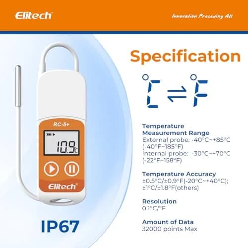 Elitech RC-5+ TE Digital PDF USB Temperature Data Logger 32000 Points | High Accuracy with External Sensor thumbnail 4