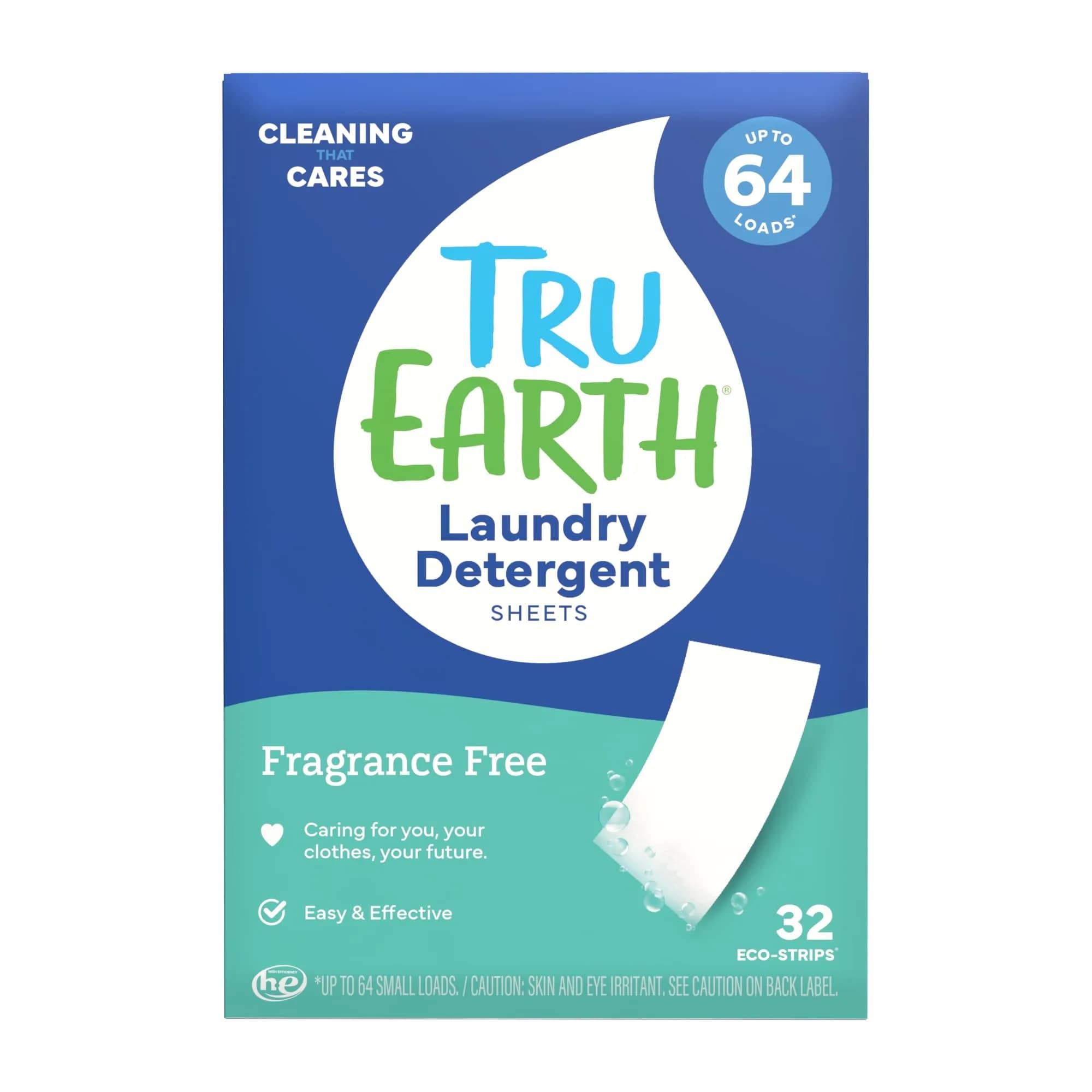 Tru Earth Dry Laundry Detergent Sheets, Unscented, 32 Strips | Liquidless, Eco-Friendly, Travel-Ready
