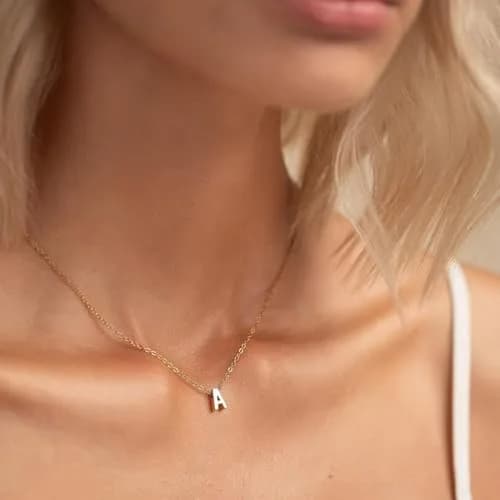 MOMOL Tiny Initial Necklace Gold Plated D Pendant Necklace 45cm (18") | Classic Elegance for Women thumbnail 3