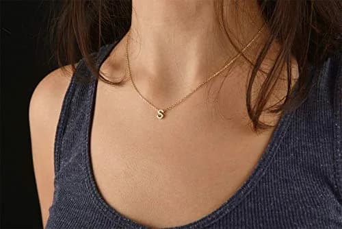 MOMOL Tiny Initial Necklace Gold Plated Small Letter S Necklace | Personalized Name Jewelry for Women thumbnail 2