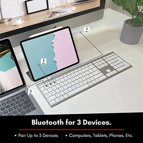 Macally ACEBTKEYA Multi-Device Bluetooth Keyboard with Numeric Keypad - Silver, 110 Keys | Connects to 3 Devices Simultaneously thumbnail 4