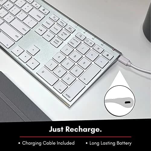 Macally ACEBTKEYA Multi-Device Bluetooth Keyboard with Numeric Keypad - Silver, 110 Keys | Connects to 3 Devices Simultaneously thumbnail 6