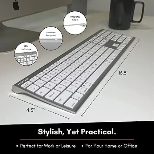 Macally ACEBTKEYA Multi-Device Bluetooth Keyboard with Numeric Keypad - Silver, 110 Keys | Connects to 3 Devices Simultaneously thumbnail 7