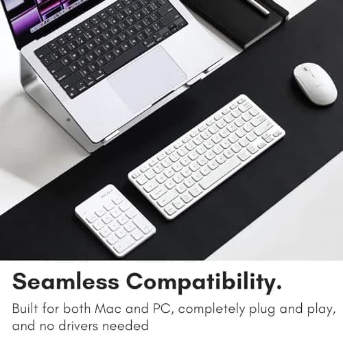 Macally Rechargeable Bluetooth Number Pad 18-Key White | Wireless Numeric Keypad for Laptop, Mac, PC, Tablet thumbnail 6