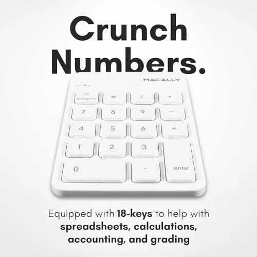 Macally Rechargeable Bluetooth Number Pad 18-Key White | Wireless Numeric Keypad for Laptop, Mac, PC, Tablet thumbnail 3