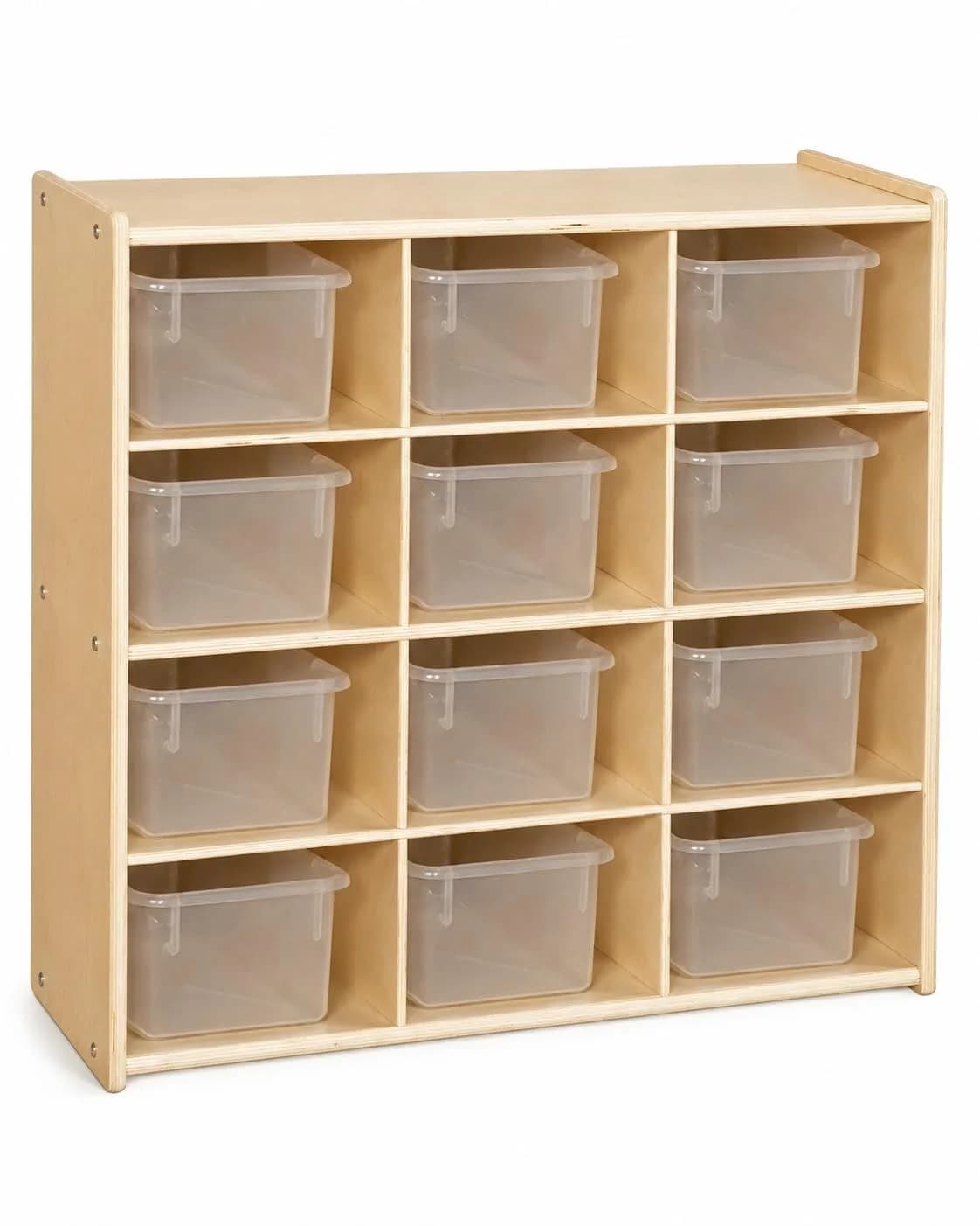Contender 12 Compartment Storage Unit with Translucent Bins | Classroom Cubby Organizer for Kids, Hardwood Cubby Shelf, Toy & Art Supplies — Translucent