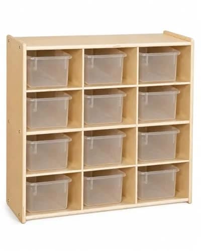 Contender 12 Compartment Storage Unit with Translucent Bins | Classroom Cubby Organizer for Kids, Hardwood Cubby Shelf, Toy & Art Supplies thumbnail 1