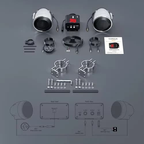 GoHawk Motorcycle Speakers Bluetooth 4 Inch Waterproof Radio Audio System | 100W Waterproof Handlebar Speakers thumbnail 9